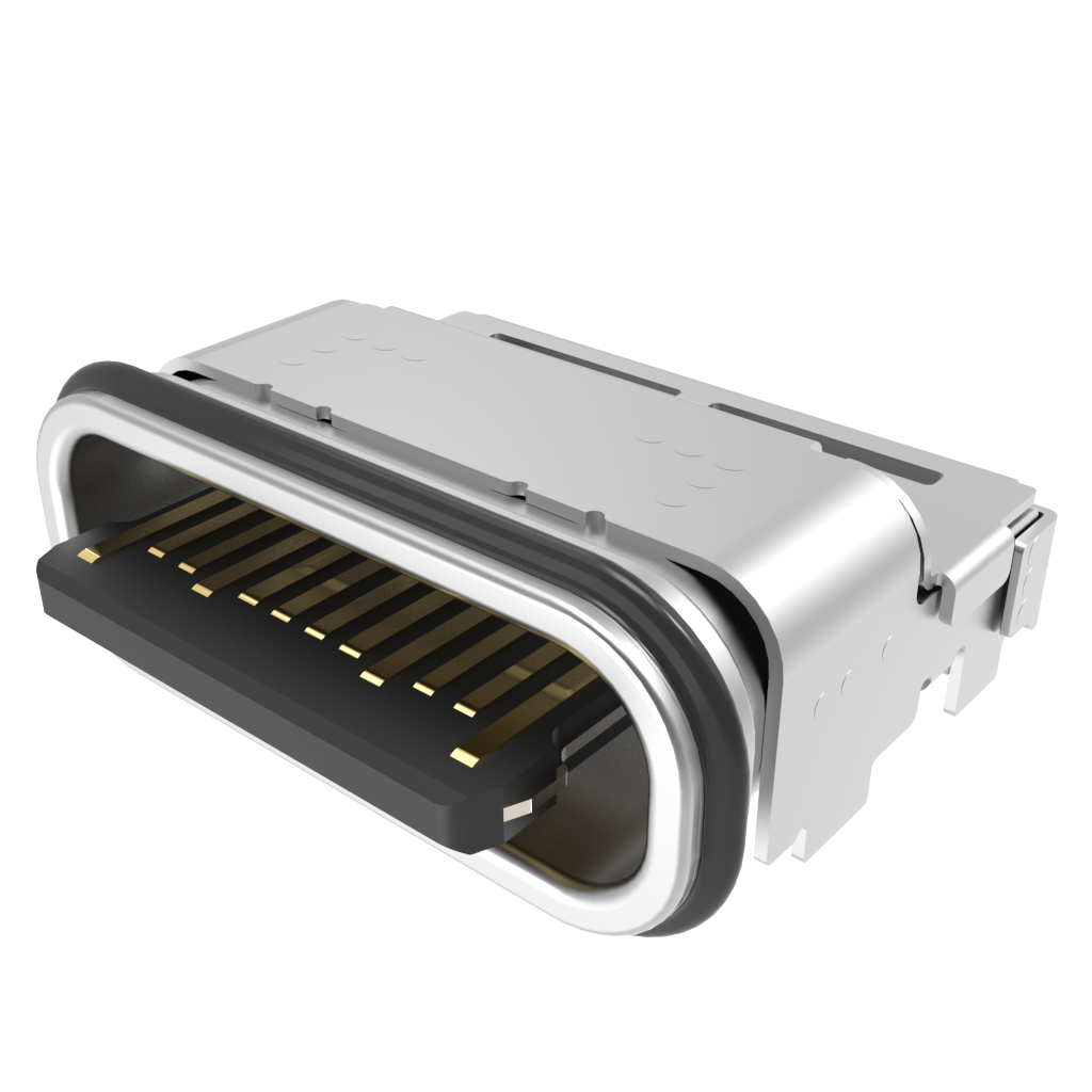 Amphenol Communications Solutions-124018802112A Connector USB USB3.1 Gen2, Type C, Receptacle,Right Angle SMT, 24 Pins,Shell with Nickel Plating, 30 uin Gold, IPX8 Water Proof