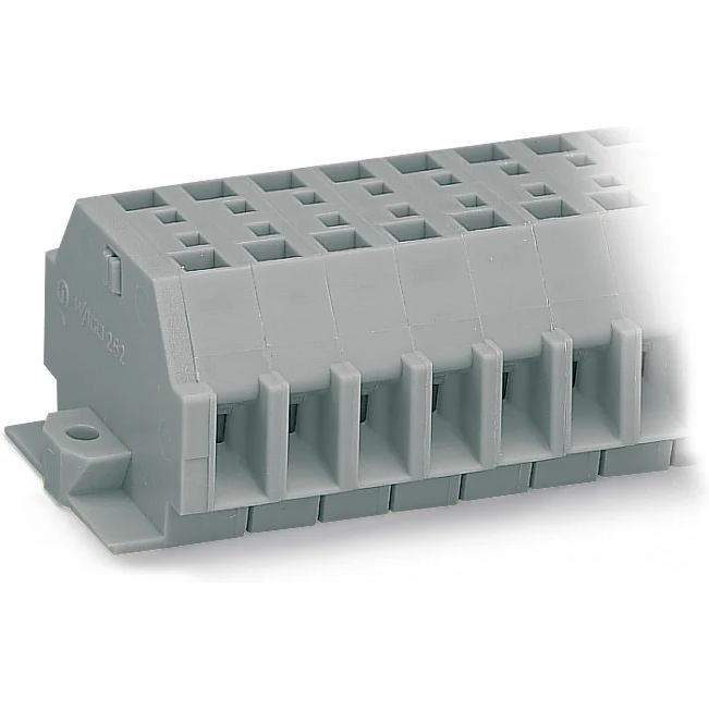 WAGO-262-110 连接器接线板 2-Conductor terminal strip, with fixing flanges, for screw or similar mounting types, Fixing hole 3.2 mm Dia, with 209-123 mounting carrier for DIN 35 rail, 10-pole