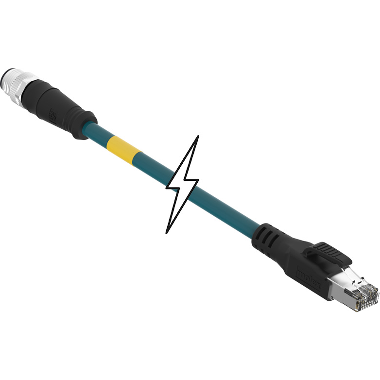 Molex-E16A06016M030 其他电缆组件 Cable Assembly Cord Set 3m 24AWG M12 Circular to RJ-45 4 to 8 POS F-M