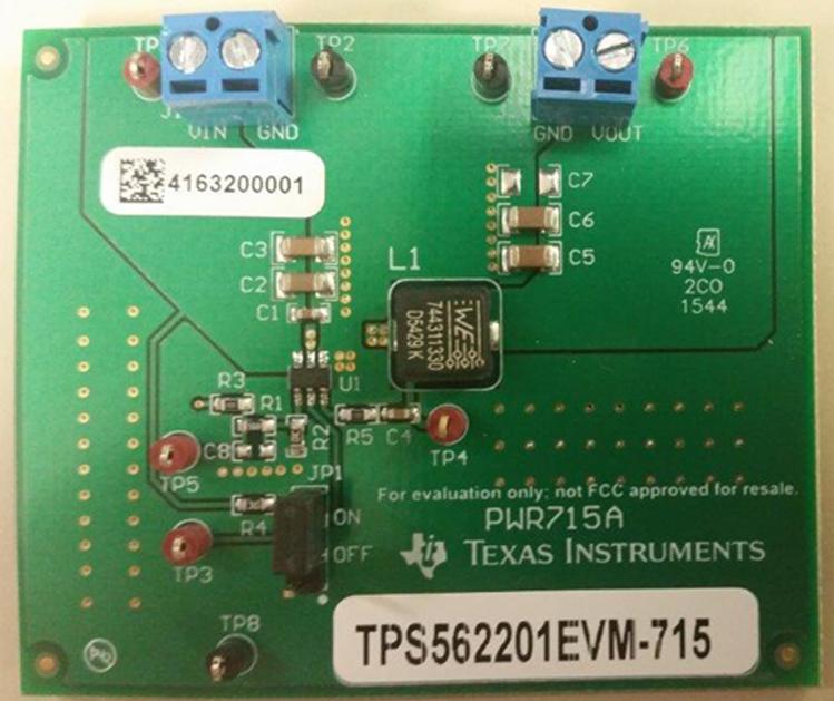Texas Instruments-TPS562201EVM-715 Energiemanagement, Entwicklungsplatinen und -kits TPS562201 DC to DC Converter and Switching Regulator Chip 1.05V Output Evaluation Board