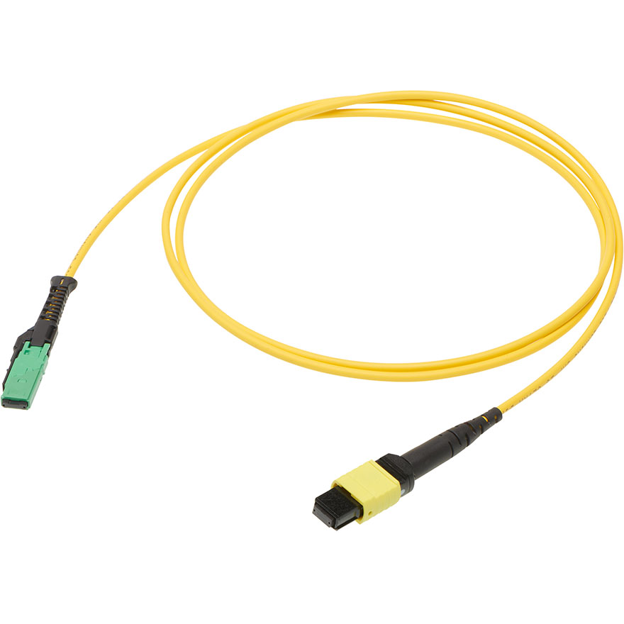 Molex-1062920405 Montaje de cables de fibra óptica MMC Female-to-MPO Female Fiber Optic Patch Cord, Singlemode, 16 Fiber BIF Plenum Cable, 5.0m Length, Yellow Cable