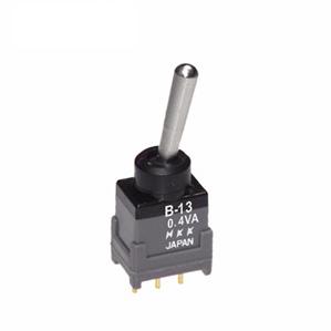NKK Switches-B13AP Interruptor de palanca Switch Toggle ON OFF ON SPDT Bat Lever PC Pins 0.1A 28VAC 28VDC 0.4VA PC Mount