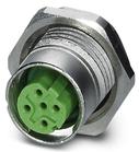 PHOENIX CONTACT-1456569 Sensor Accessories Bus system flush-type socket, with green contact carrier, 4-pos., M12 SPEEDCON, shielded, D-coded, rear/screw mounting with M16 thread, with straight solder connection