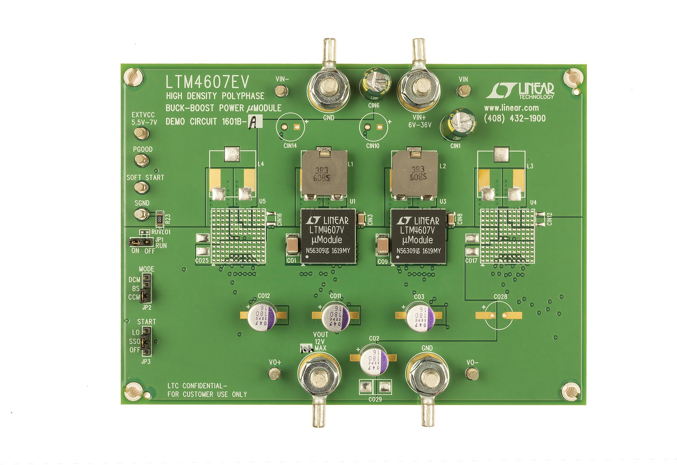 Analog Devices-DC1601B-A Energiemanagement, Entwicklungsplatinen und -kits LTM4607EV Demo Board, LTM4607(x2) Buck-Boost uModule, 6V ≤ VIN ≤ 36V, VOUT = 12V @ 10A