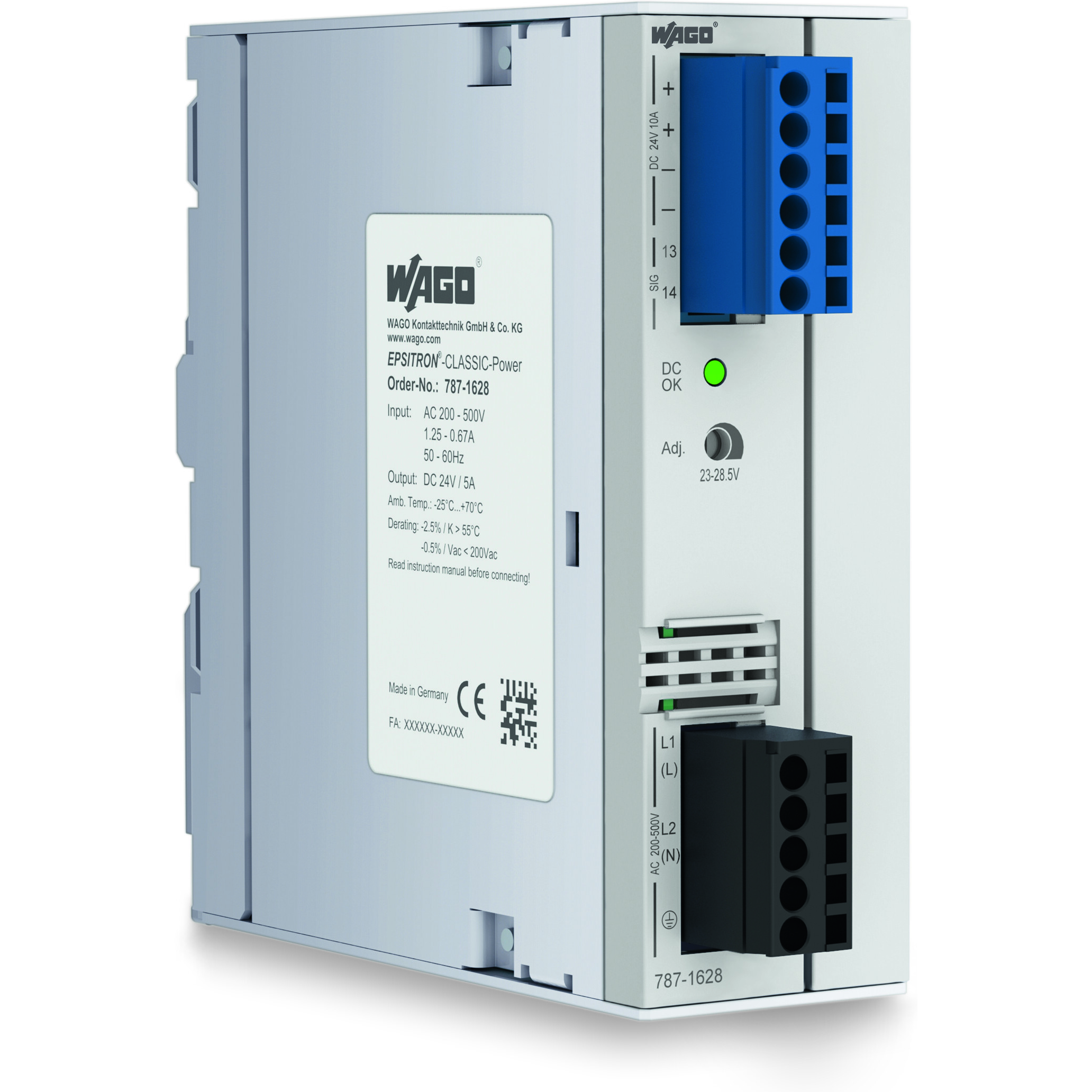 WAGO-787-1628 AC-DC-Spannungsversorgung AC/DC Power Supply Single-OUT 24V 5A Box