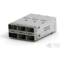 TE Connectivity-2227671-3 Telecomunicaciones y teléfono del conector Conn zQSFP+ RCP 228 POS 2.4mm Press Fit RA Thru-Hole 228 Terminal 6 Port Box/Tray