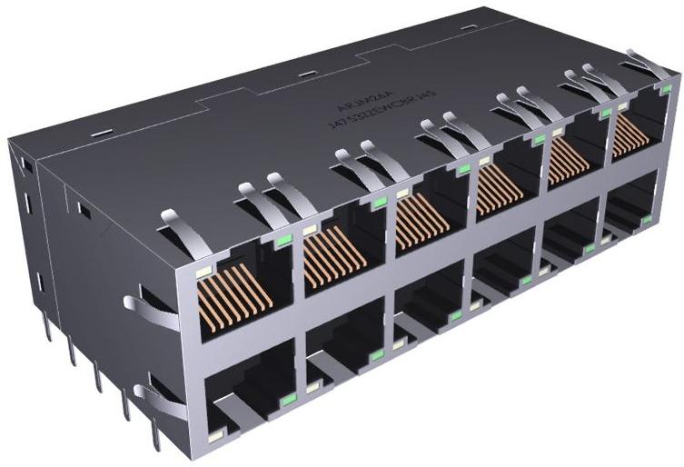 Abracon-ARJM26A - J4753NNEWCB Steckverbinder, Telefon und Telekommunikation Conn RJ-45 F 96 POS 1.27mm Solder RA Thru-Hole 144 Terminal 12 Port Tray