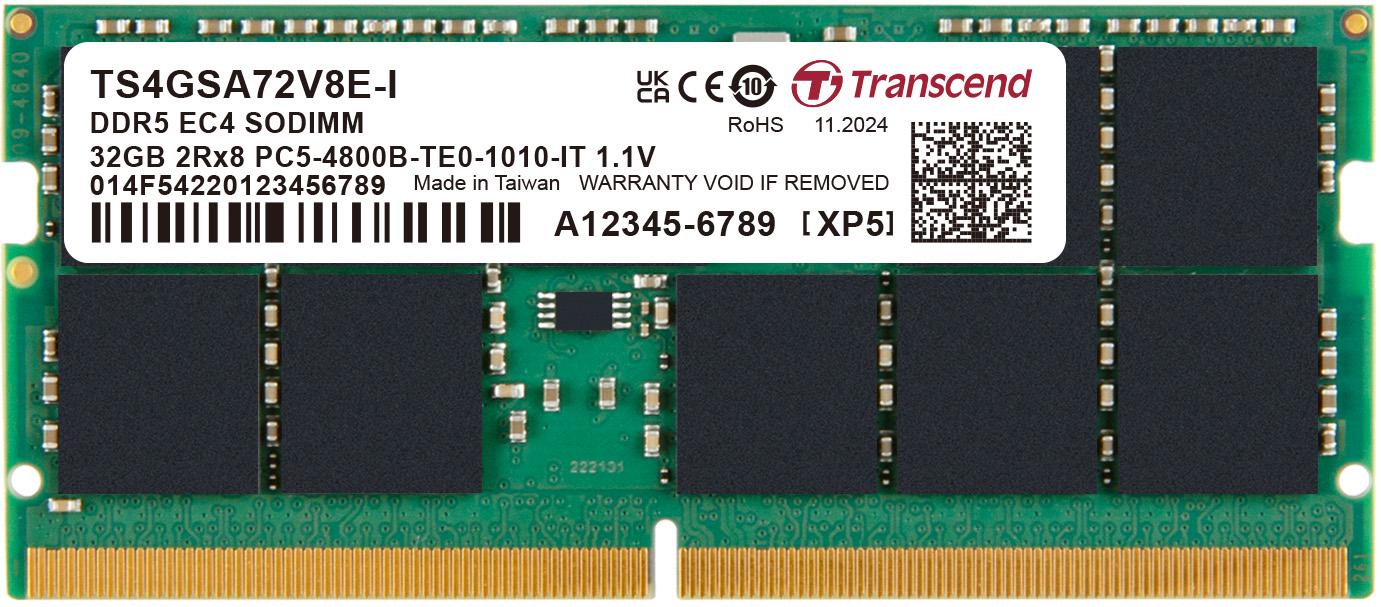 Transcend Information-TS4GSA72V8E-I Memory Modules DRAM Module DDR5 SDRAM 32Gbyte 262SODIMM Bulk