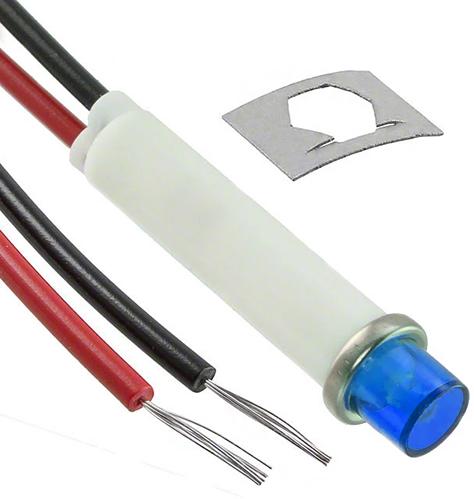 Visual Communications-2153A6 Panel Mount Indicators Panel Mount Indicator Round 0.31" Neon 250V Wire Blue