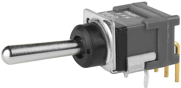 NKK Switches-B15AH Interruptor de palanca Switch Toggle ON None (ON) SPDT Bat Lever PC Pins 0.1A 28VAC 28VDC 0.4VA PC Mount with Bracket