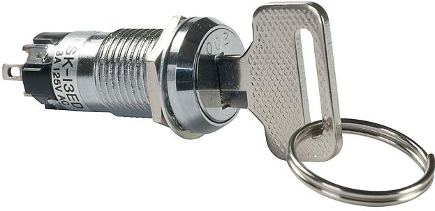 NKK Switches-SK13EDW01 Schlüsselschalter Switch Key Lock ON OFF ON SPDT 45° Flat Key 3A 125VAC Solder Lug 30000Cycles Panel Mount