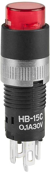 NKK Switches-HB15CKW01-5C-CB Interruttore a pressione Switch Push Button ON (ON) SPDT Round Button 0.1A 30VAC 30VDC Momentary Panel Mount Solder Lug