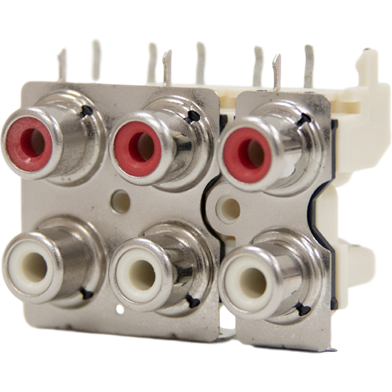 Switchcraft-PJRAS3X2S01X Steckverbinder für Audio und Video Conn Phono Jack F 9 POS Solder RA Thru-Hole 9 Terminal 6 Port