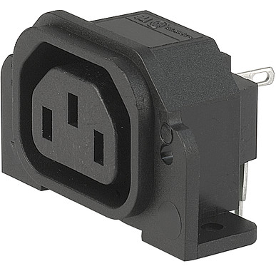 SCHURTER-6182.0033 Potenza del connettore Conn Outlet F 3 POS 7mm Solder RA Thru-Hole 3 Terminal 1 Port Box