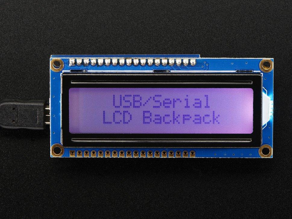 Adafruit Industries-782 Entwicklungssätze und Werkzeuge USB + Serial Backpack Kit with 16x2 RGB backlight positive LCD - Black on RGB