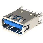 Amphenol Communications Solutions-GSB3121271CHR Connector USB USB 3.0, Type A, Receptacle, Vertical, 9 Pins with Nickel Plating, 15U Gold, Dip 3.0mm, Blue High Temperature Housing, Tray Packaging