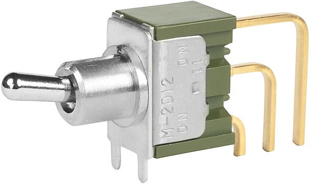 NKK Switches-M2012S2A2G40 Interruptor de palanca Switch Toggle ON None ON SPDT Small Bat Lever PC Pins 0.1A 28VAC 28VDC 0.4VA PC Mount with Bracket