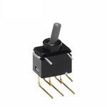 Switch Toggle ON None (ON) DPDT Round Lever PC Pins 0.1A 28VAC 28VDC 0.4VA PC Mount with Bracket