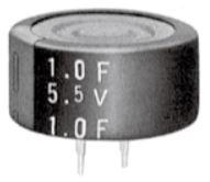 ELNA-DH-5R5D105T 双电层电容器 - 超级电容器 Cap Supercap 1F 5.5V -20% to 80% ( 21.5 X 9.5mm ) Radial Stacked Coin 5mm 30 Ohm 1000h 85°C