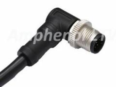 Amphenol-MSAS-05BMMM-SR8B01 Assemblage de câble autre M Series, M12, A Code, Metal, 4A, 05 pins, Male Connector, Male Contact, Right Angle, Screw Thread, Overmolded, Length 1000mm, IPX8