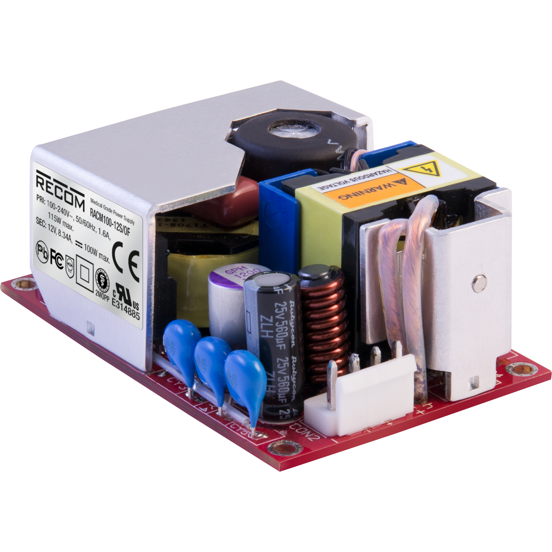 RECOM Power-RACM100-12S/OF 交流至直流电源供应器 AC/DC Power Supply Single-OUT 12V 8.34A 100W 6-Pin Box