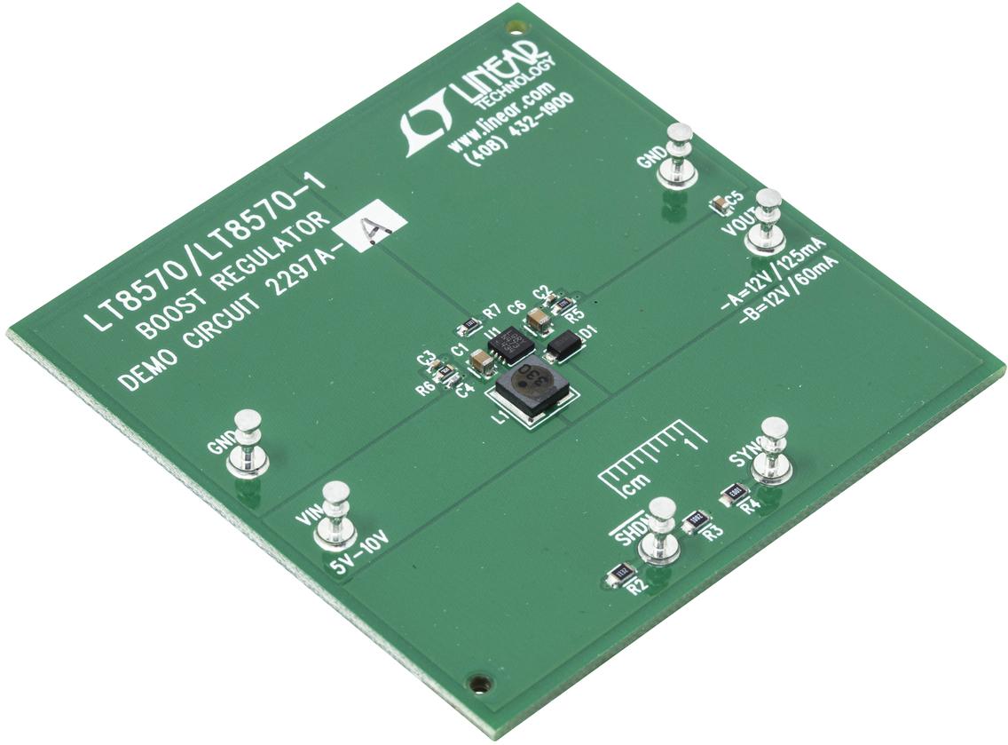 Analog Devices-DC2297A-B Cartes et kits de développement de gestion de la puissance LT8570EDD-1 Demo Board, Boost, 5V ≤ VIN ≤ 10V, VOUT = 12V @ 60mA