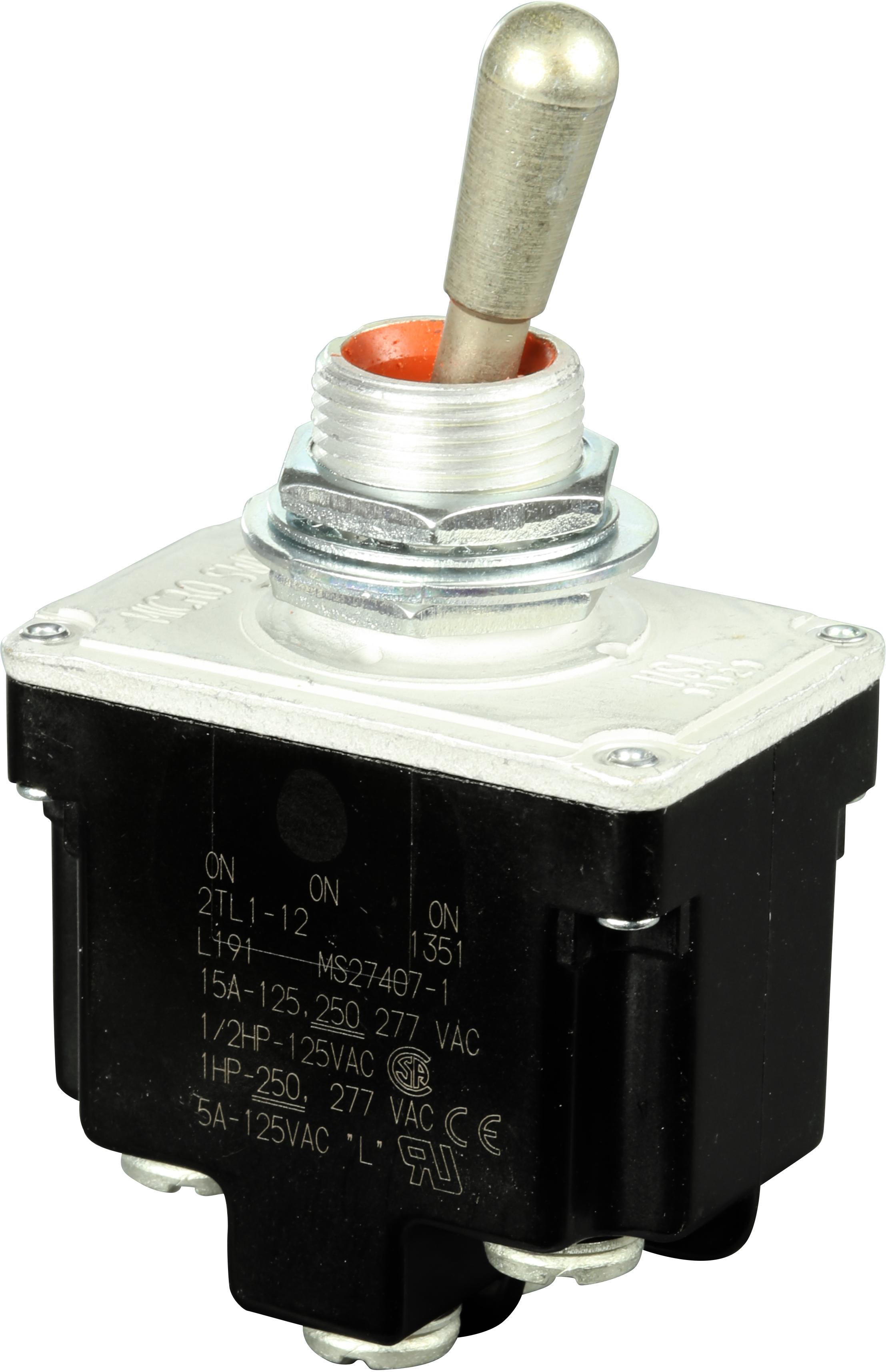 Honeywell-2TL1-12 Interruptor de palanca Switch Toggle ON ON ON SP3T Round Lever Screw 20A 277VAC 250VDC Panel Mount with Threads
