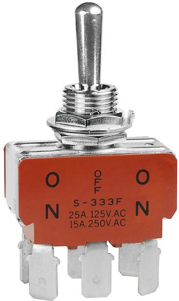 NKK Switches-S333F/U Kippschalter Switch Toggle ON OFF ON DPDT Round Lever Quick Conn 25A 250VAC 30VDC Panel Mount with Threads