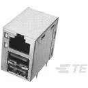 TE Connectivity-6116151-1 Interfaz de conector Conn RJ-45/Dual USB (3)F 8/4/4 POS Solder RA Thru-Hole 20 Terminal 1/2 Port Box