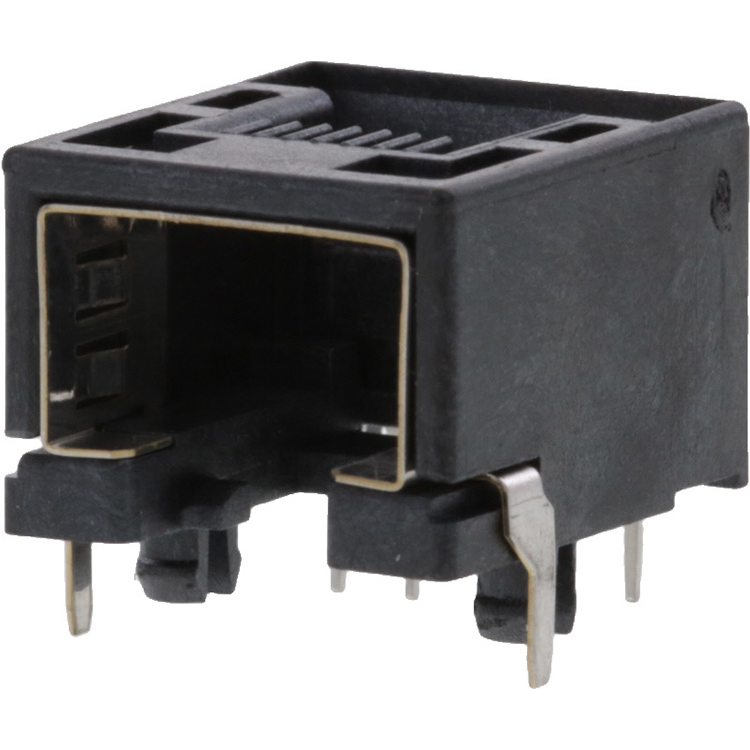 Molex-955402881 Telecomunicaciones y teléfono del conector Conn RJ-45 F 8 POS 1.27mm Solder RA Thru-Hole 8 Terminal 1 Port Modular Jack 8/8, RJ45 Cat 3 Tray