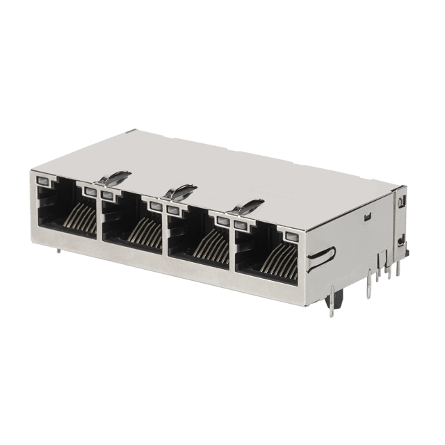 Bel Fuse-2250922-1 Steckverbinder, Telefon und Telekommunikation Conn RJ-45 (4)F 32 POS 1.016mm/2.03mm Solder RA Thru-Hole 64 Terminal 4 Port