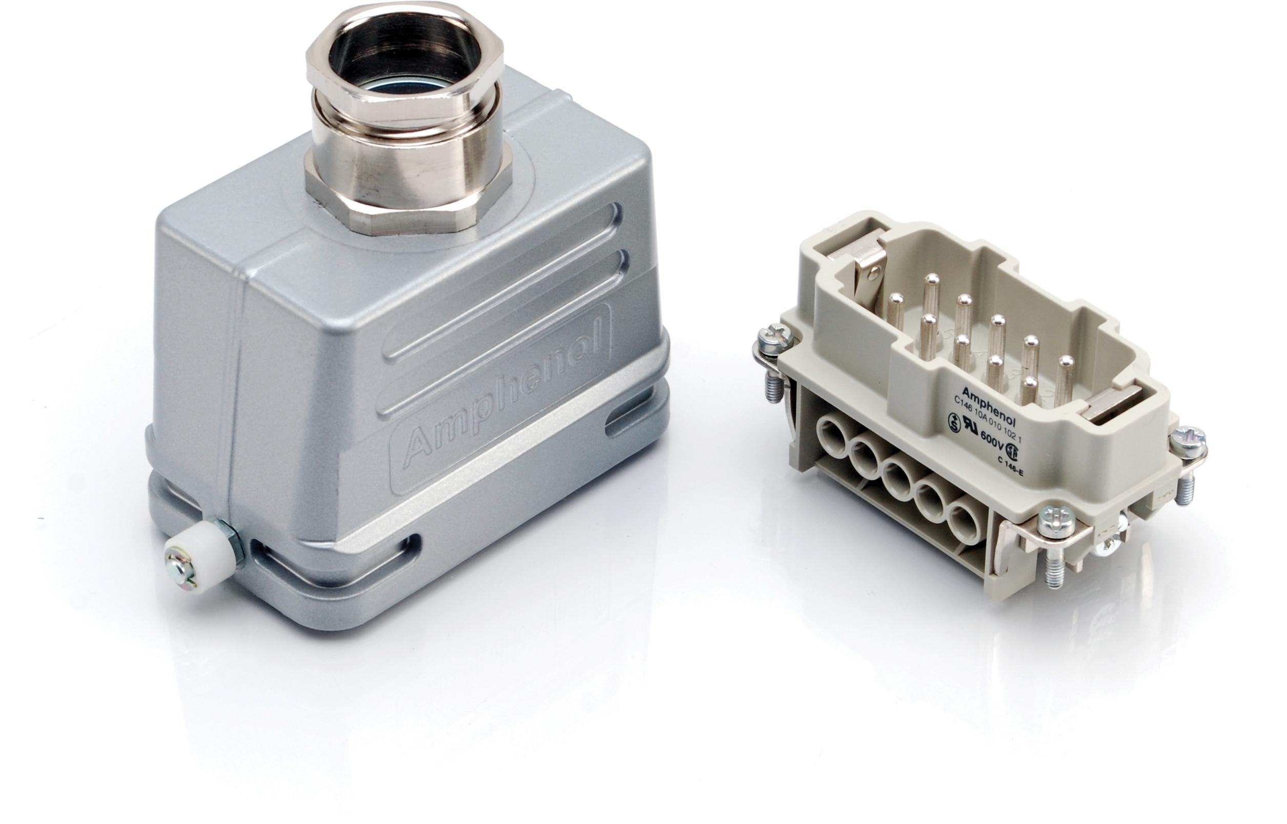 Amphenol-C14610E0169441M Connettore rettangolare 16 Position plus PE Plug Kit Male 20-12AWG Single side entry low profile hood