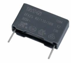 Eaton-EFX2S30K205C102LH Kondensator, Kunststofffilm Cap Film Suppression X2 2uF 630VDC/305VAC PP 10%( 26 X 14.5 X 29.5mm) Radial Plastic Rectangular Can 22.5mm 110°C Box