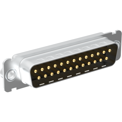 Amphenol Communications Solutions-L717DFBH25P Steckverbinder, D-Sub D-Sub Standard Density Connector, Input Output Connectors, Machined Signal 7.5A, Straight Solder Cup, 25 Position Plug, Bright Tin Shell with Grounding Dimples, 0.38um (14.960uin) Gold Plating