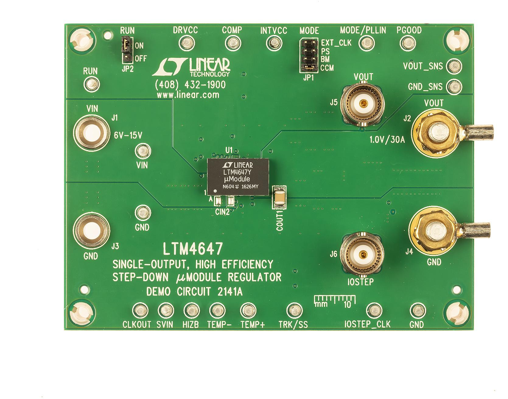Analog Devices-DC2141A Placas y kits de desarrollo de administración de potencia LTM4647 Demo Board, Buck uModule, 6V ≤ VIN ≤ 15V or 4.7V ≤ VIN ≤ 6V, VOUT = 0.6V to 1.8V @ 30A