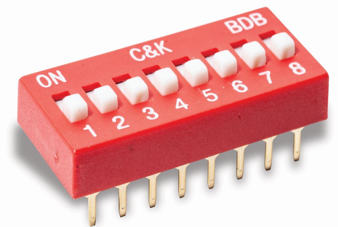 C&K-BDB12 DIP-Schalter Switch DIP OFF ON SPST 12 Raised Slide 0.1A 25VDC PC Pins 1000Cycles 2.54mm Thru-Hole Tube