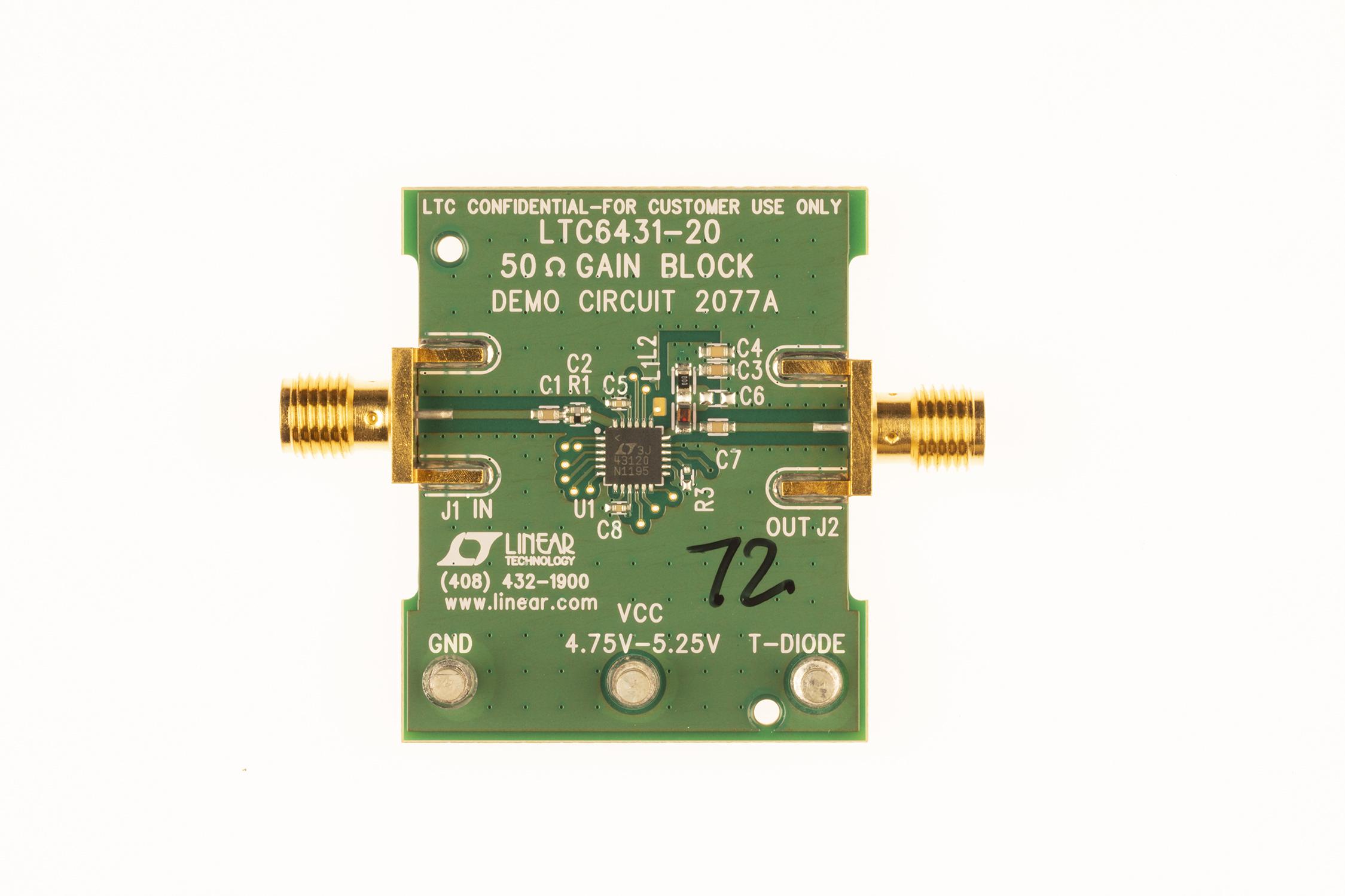 Analog Devices-DC2077A RF/Drahtlos-Entwicklungsplatinen und Kits LTC6431-20 Demo Board 50Ω, 20dB Gain Block Demo Board
