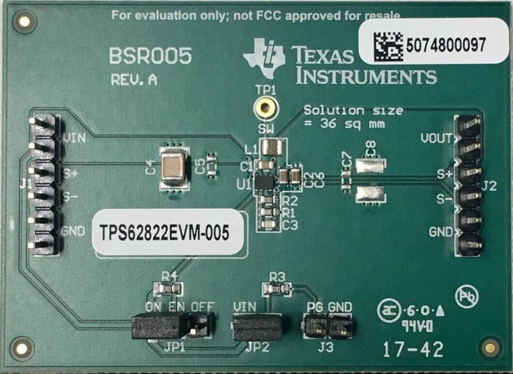 Texas Instruments-TPS62822EVM-005 Energiemanagement, Entwicklungsplatinen und -kits TPS62822 DC to DC Converter and Switching Regulator Chip 1.8V Output Evaluation Board