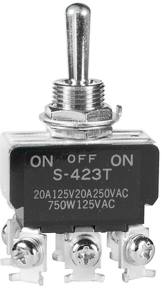 NKK Switches-S423T Interruttore a levetta Switch Toggle ON OFF ON DPDT Round Lever Screw Lug 20A 250VAC Panel Mount with Threads