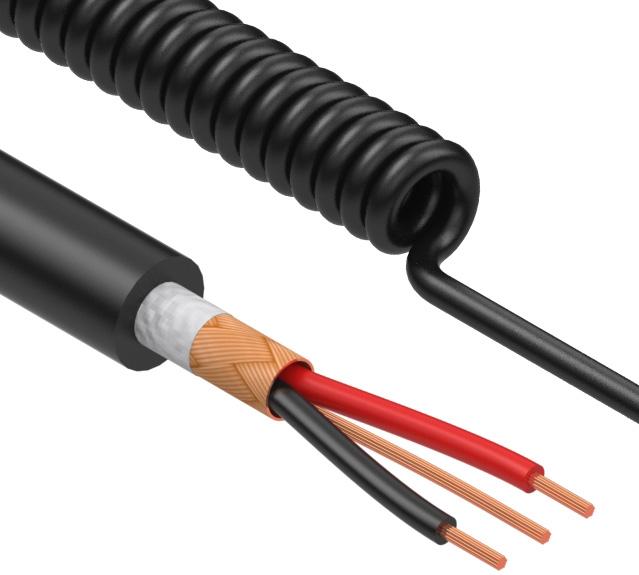 Tensility International-31-00009 Kabel, Mehrleiter Coiled Cable Braid Thermoplastic Elastomer 2Conductors 24AWG 4.3mm 300V Black Thermoplastic Polyurethane 1.115m