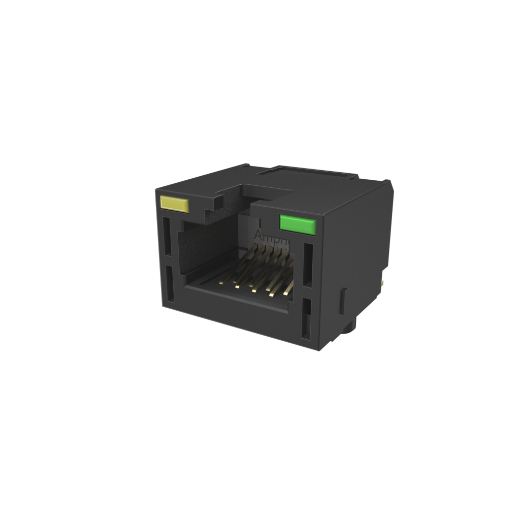 Amphenol-RJE3A18802K2 Raccordement téléphone et télécom Conn RJ-45 F 8 POS 1.02mm Solder RA SMD 12 Terminal 1 Port Cat 5e T/R