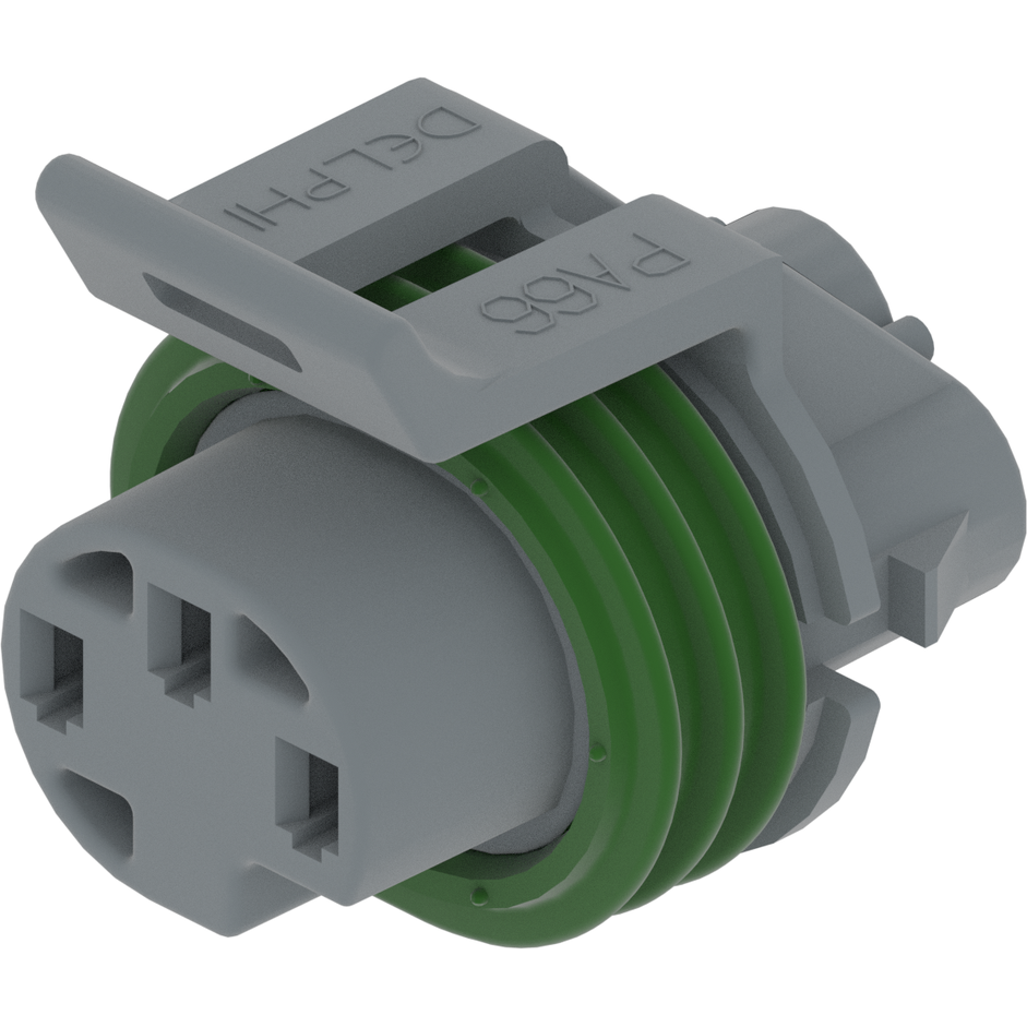 Delphi-12065401 Einzeladersteckverbinder, Gehäuse Conn Housing F 4 POS Crimp ST Cable Mount Medium Gray