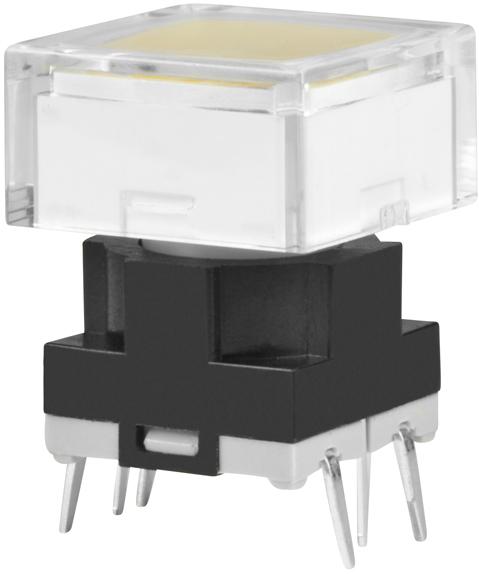 NKK Switches-JB15HBPE-JE Conmutador táctil Switch Tactile OFF (ON) SPST Square Button PC Pins 0.125A 24VDC 1000000Cycles 2.65N Thru-Hole