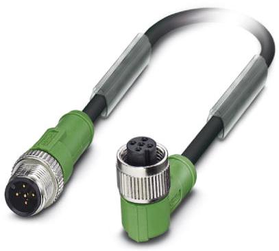 PHOENIX CONTACT-1681622 null Sensor/actuator cable, 5-pos., PUR halogen-free black, straight M12 plug, on angled M12 socket, cable length: 0.3 m