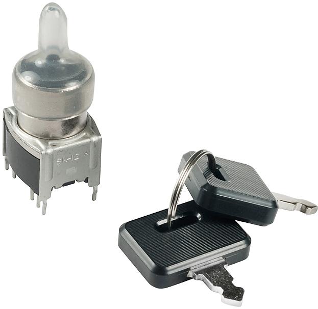 NKK Switches-SK12AG13 Schlüsselschalter Switch Key Lock ON None ON SPDT 90° Flat Key 0.1A 28VAC 28VDC 0.4VA PC Pins 30000Cycles Bracket Mount/Through Hole