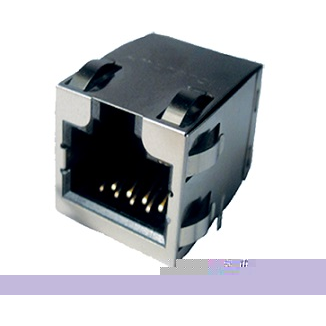 Amphenol Communications Solutions-RJE1A18854C1 Steckverbinder, Telefon und Telekommunikation Modular Jack Cat5E, Single Port, 8P8C, Right Angle, With Shield, With Leds