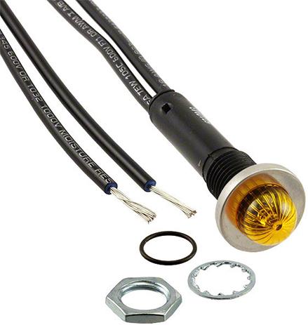 Visual Communications-6010M3 Panel Mount Indicators Panel Mount Indicator Round 0.380" Neon 125V Wire Amber cURus