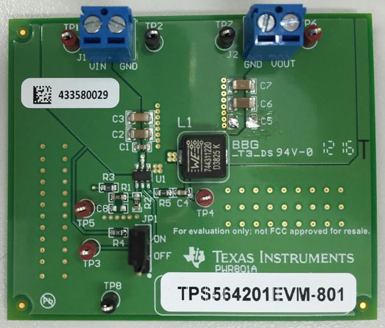 Texas Instruments-TPS564201EVM-801 Cartes et kits de développement de gestion de la puissance TPS564201 DC to DC Converter and Switching Regulator Chip 1.05V Output Evaluation Board