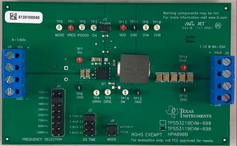 Texas Instruments-TPS53119EVM-690 Cartes et kits de développement de gestion de la puissance TPS53119 DC to DC Controller 1.1V Output Evaluation Board