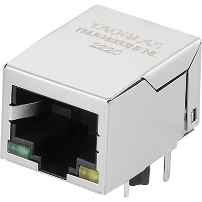 taoglas-TMJG4933HENL | RJ45 Integrated Connectors Raccordement téléphone et télécom Conn RJ-45 F 8 POS 1.27mm Solder RA Thru-Hole 14 Terminal 1 Port Tray